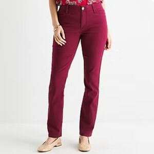 Liz Claiborne Sara Burgundy Passion Slim Fit Leg Pants Size: 12